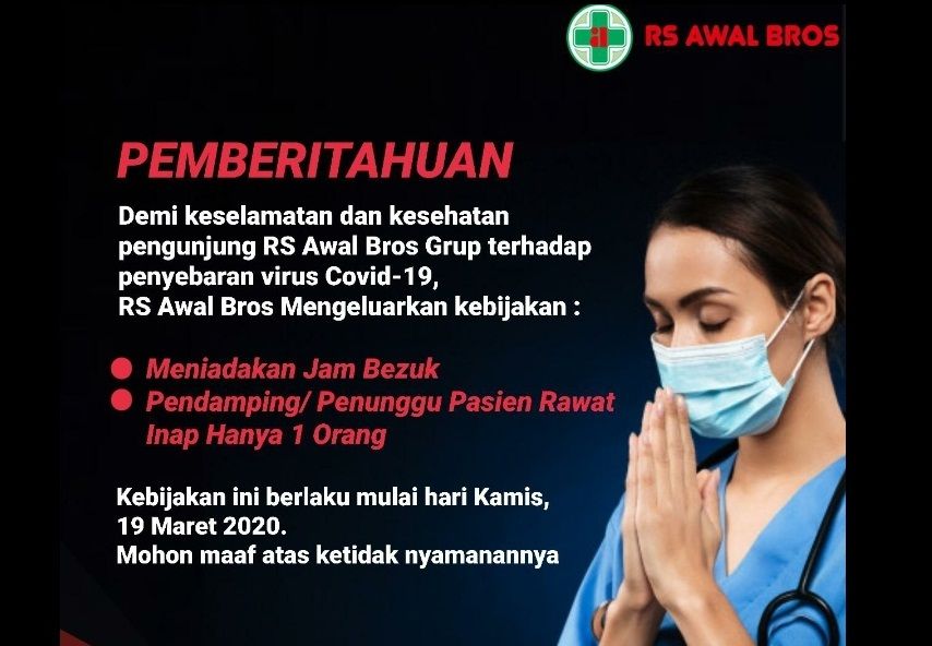 Cegah Corona, RS Awal Bros Tiadakan Jam Besuk Pasien