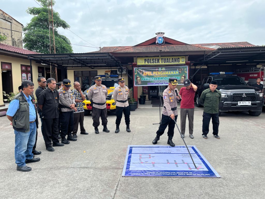 Polsek Tualang Gelar Apel Kesiapsiagaan Pengamanan Pawai Takbir Idul Fitri 1447 H
