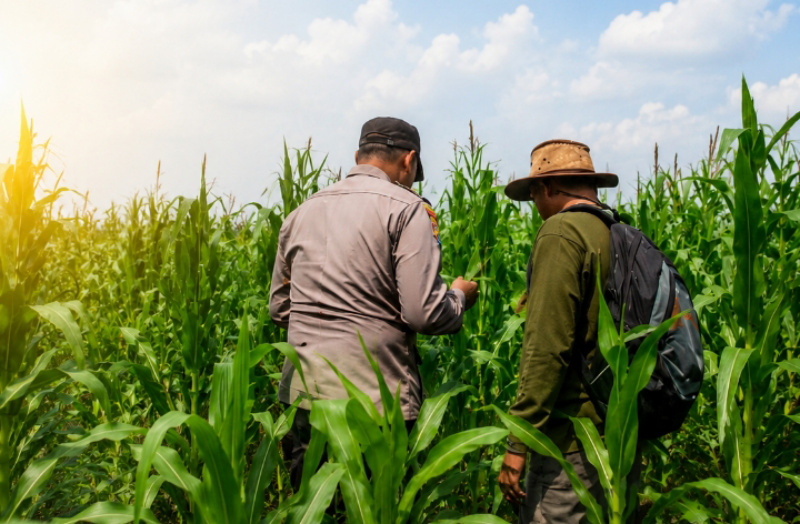Pendampingan Ketahanan Pangan, Aipda Janseng Manurung Konsisten Meninjau Lahan Jagung